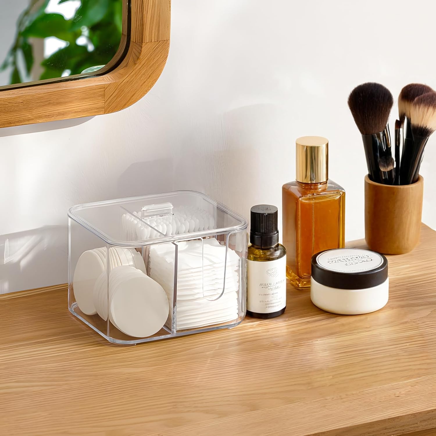 QTip Holder with 4 Compartments Clear Acrylic Organizer for Bathroom 1