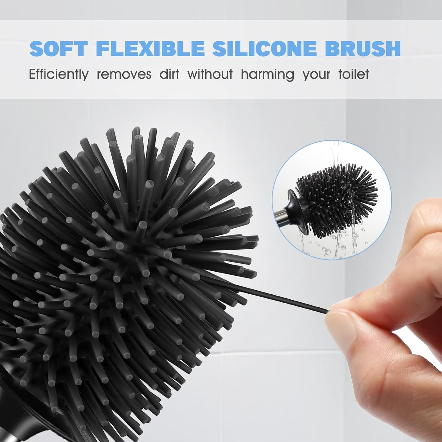 HAMITOR Toilet Brush Holder Set with Curved Bristles