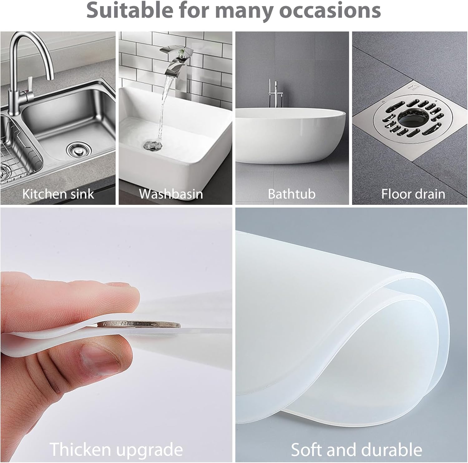 OKeanu Silicone Floor Drain Anti-Odor Mat 2 Pack White