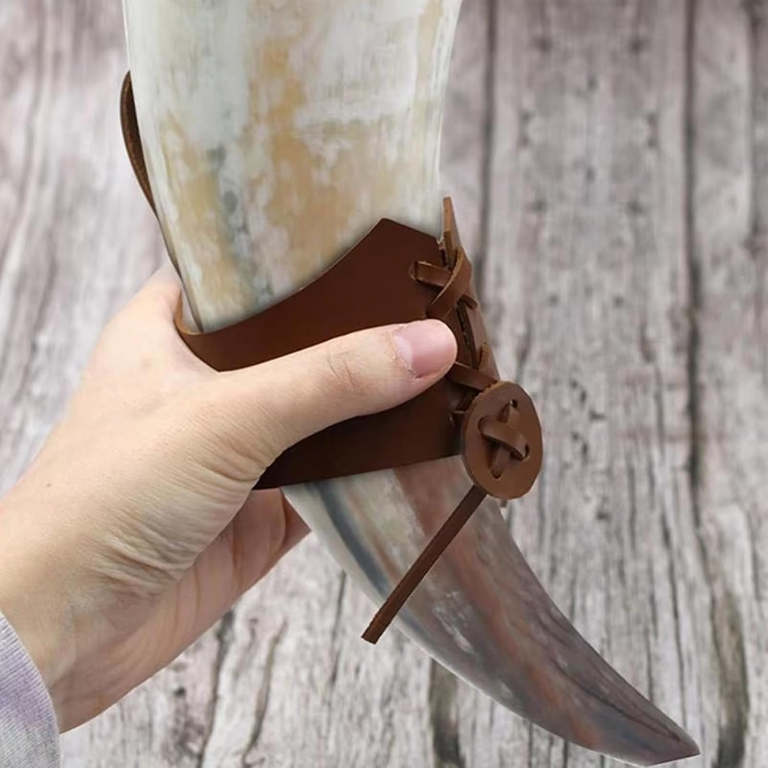 FeiYeup Leather Horn Cup Holder with Adjustable Belt 1