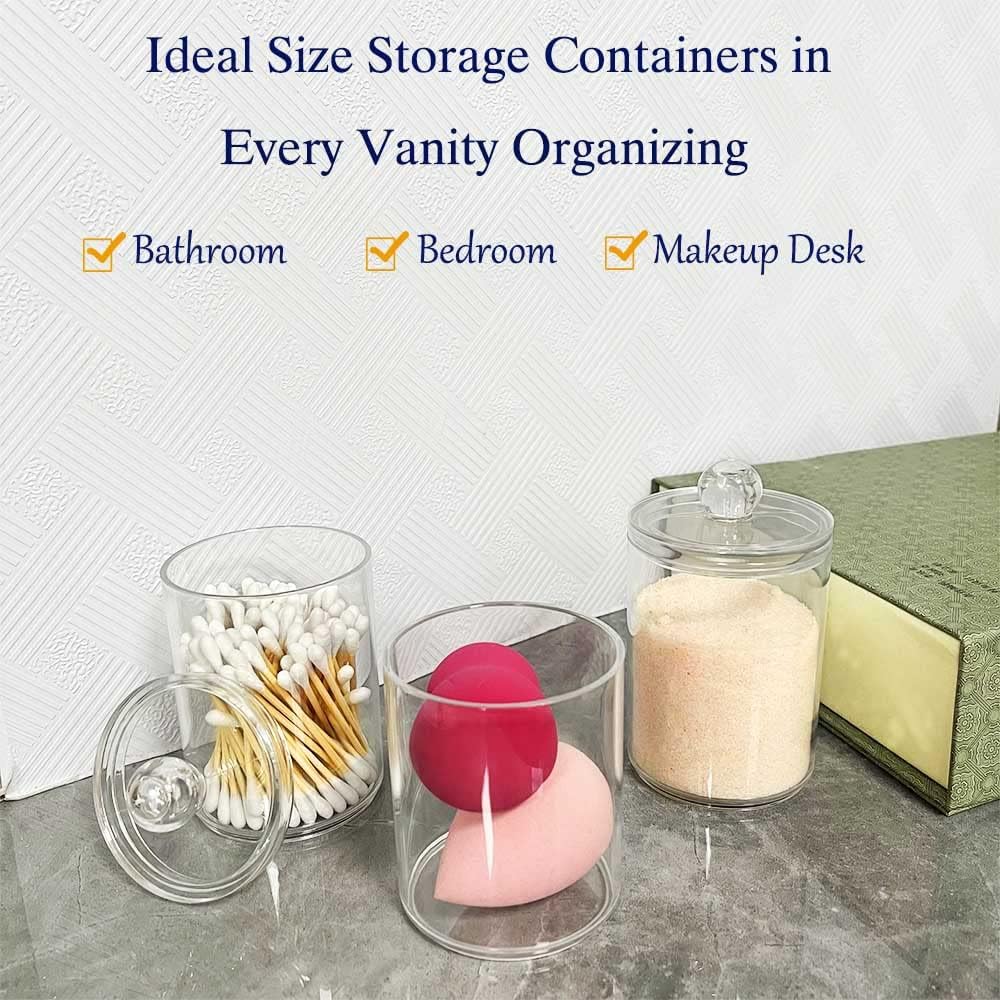 YUN-HL Qtip Holder Dispenser - 10 oz Clear Plastic Jar Set for Bathroom Vanity Storage