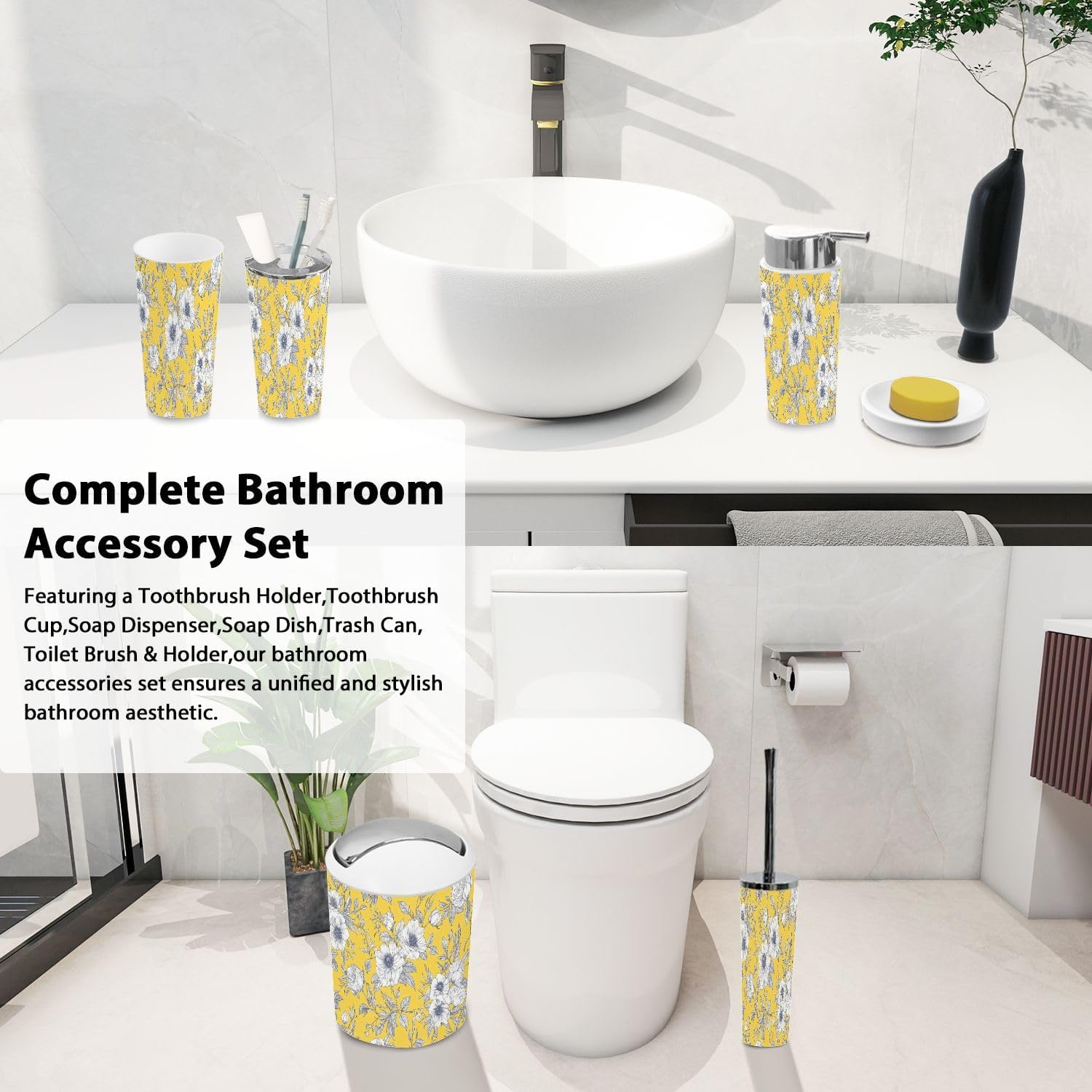 Boho Rose HIPS Bathroom Accessory Set 6 Piece