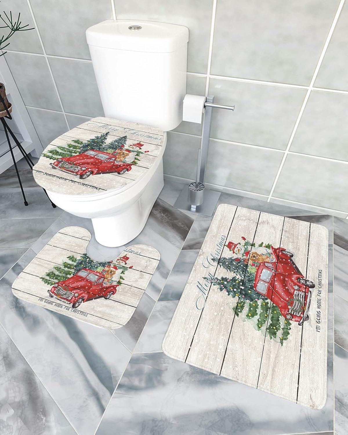 YESOF66 3 Piece Bathroom Rug Set with Non-Slip U Shaped Mat Snowman Golden Retriever Toilet Cover