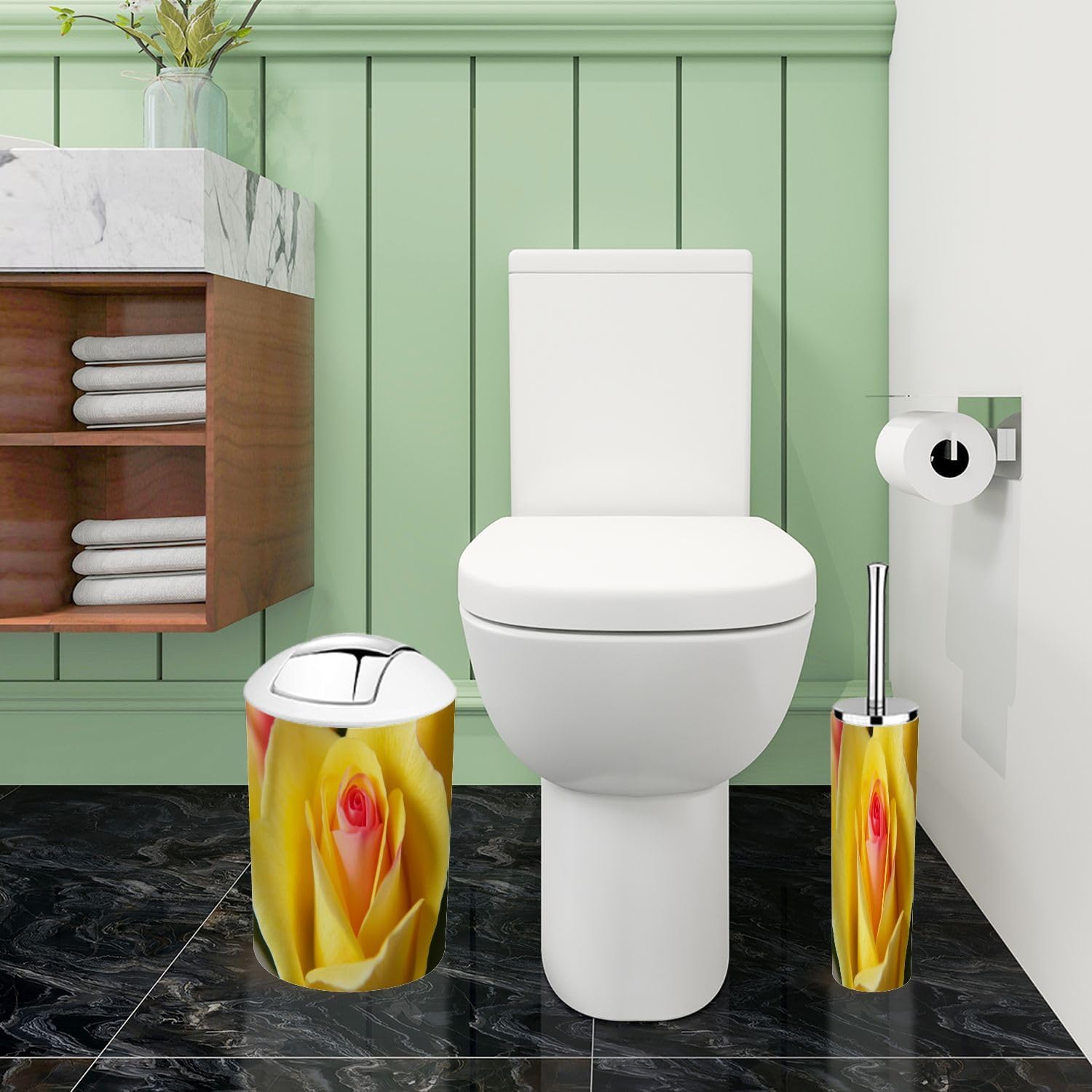 Boho Bathroom Accessory Set 6 Piece Yellow Rose