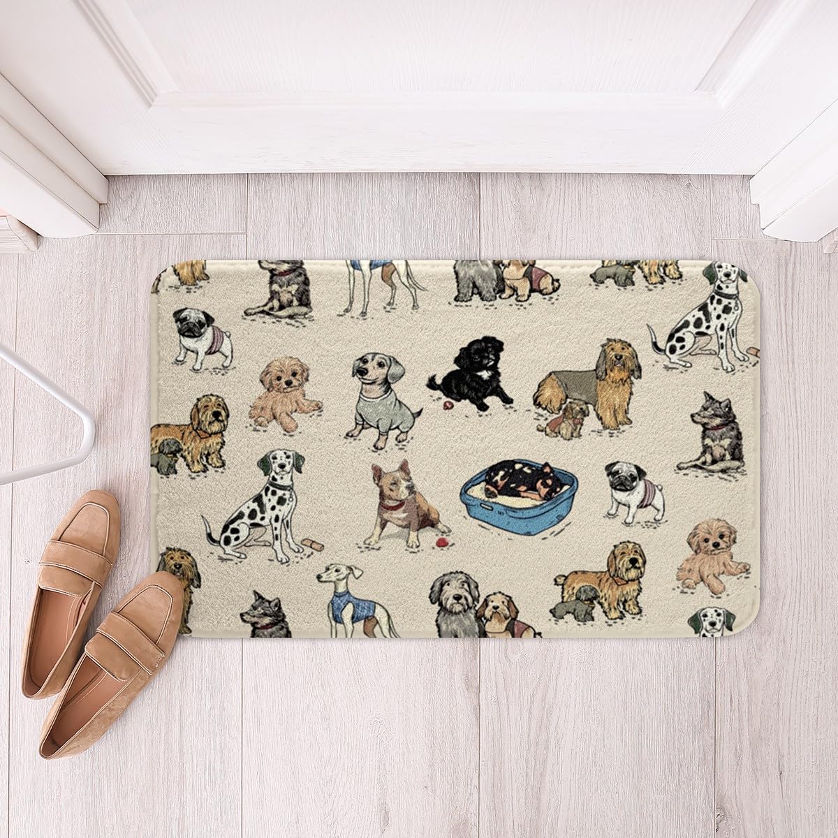 Kawaii Dogs Bathroom Rug 16x24 Non-Slip Pet Theme Bath Mat for Kids