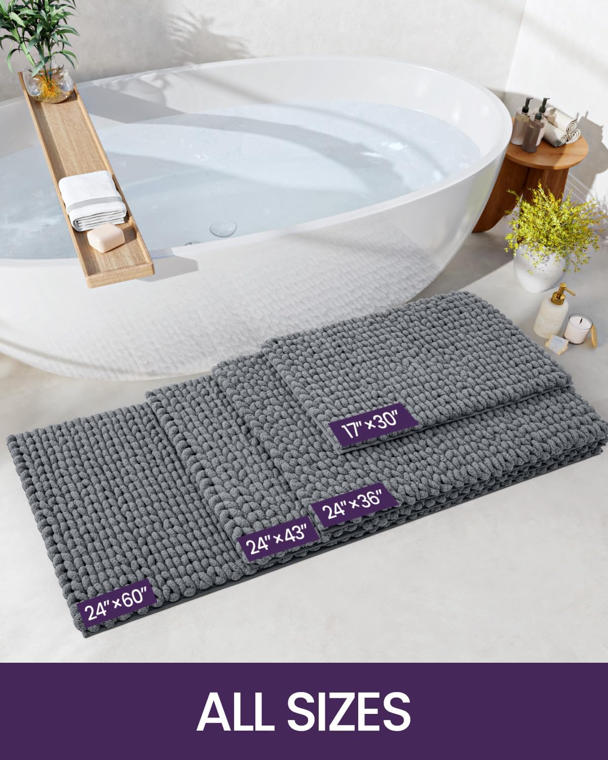 DEXI Dark Grey 24x36 Bath Rug Non Slip Plush Mat