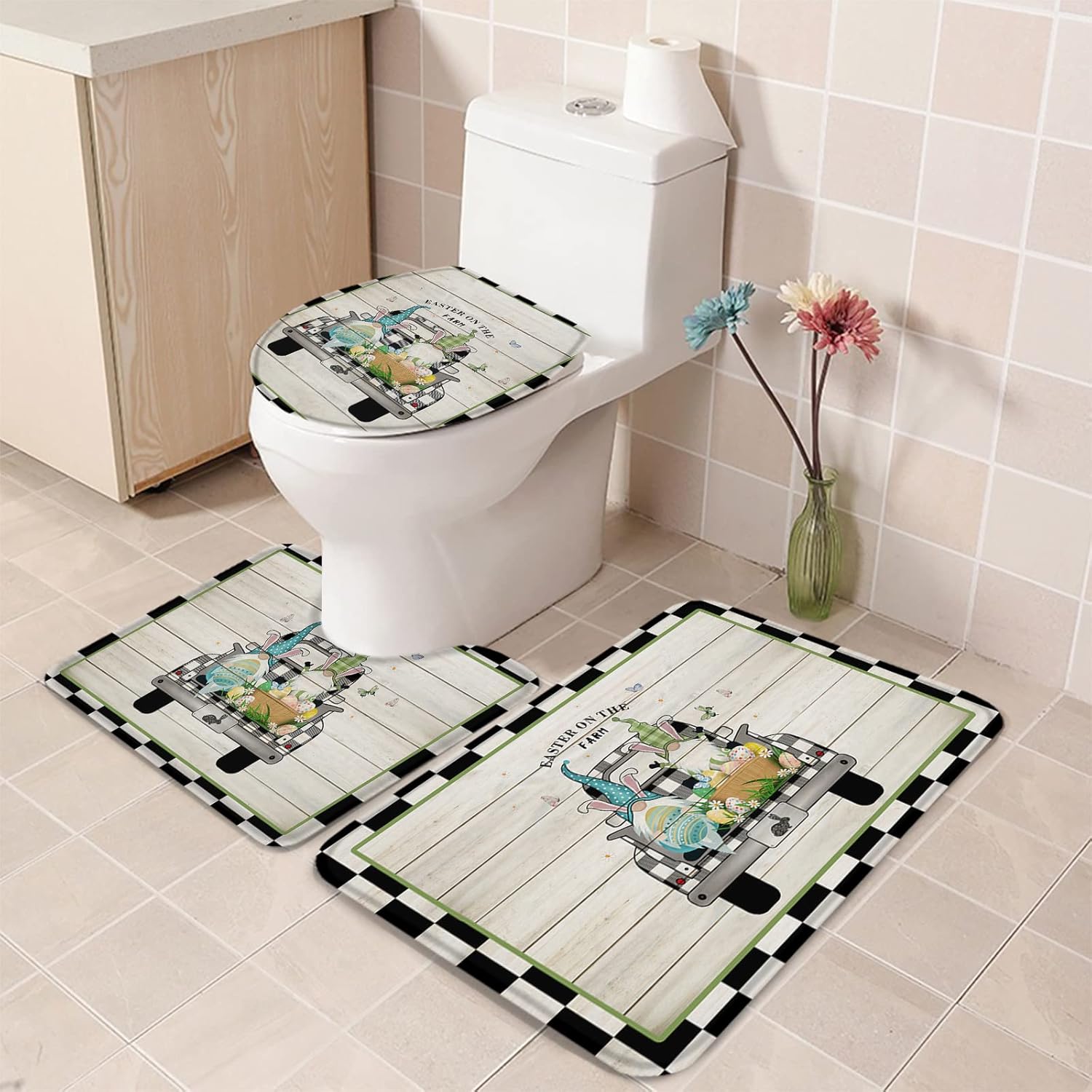 YESOF66 3 Piece Bathroom Rugs Set with Non-Slip Backing