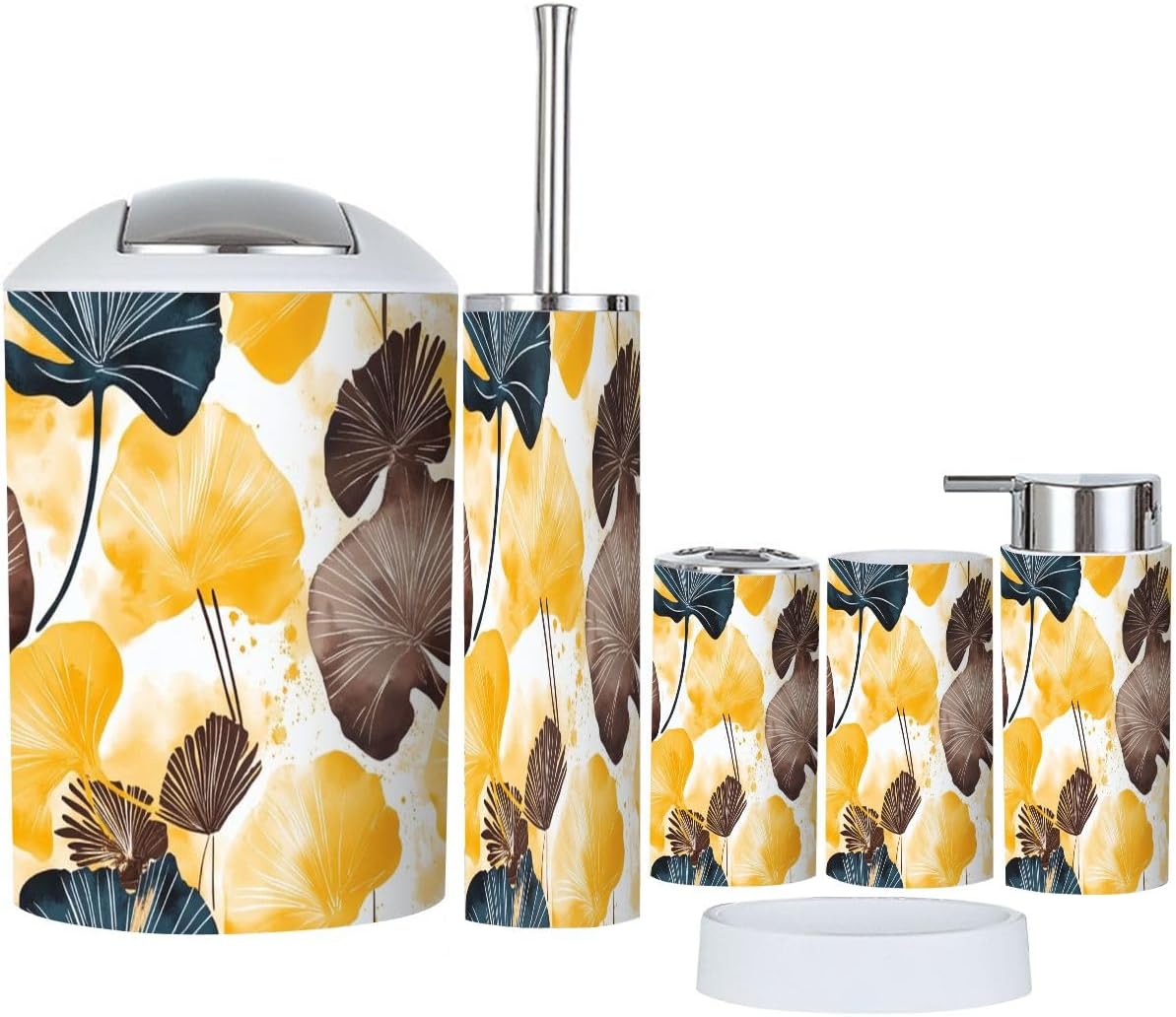 Boho Ginkgo Biloba Bathroom Accessory Set 6 Piece