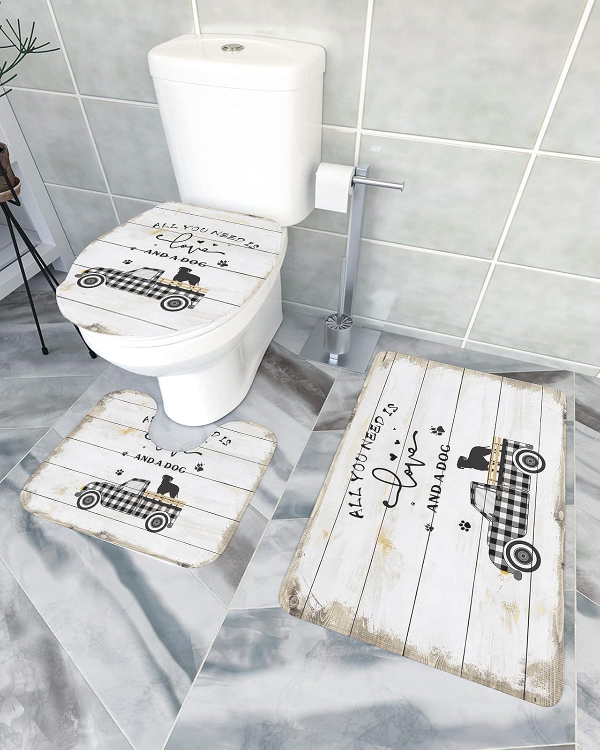YESOF66 3 Piece Bathroom Rugs Set with Non-Slip Mats