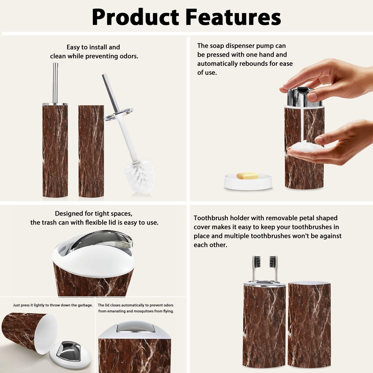 Boho Brown Bathroom Accessory Set 6 Piece