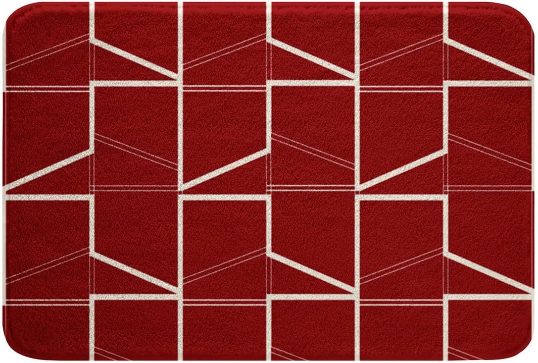 HSTDUNYE Geometry Bath Rug White Red 16x24 Inches 1