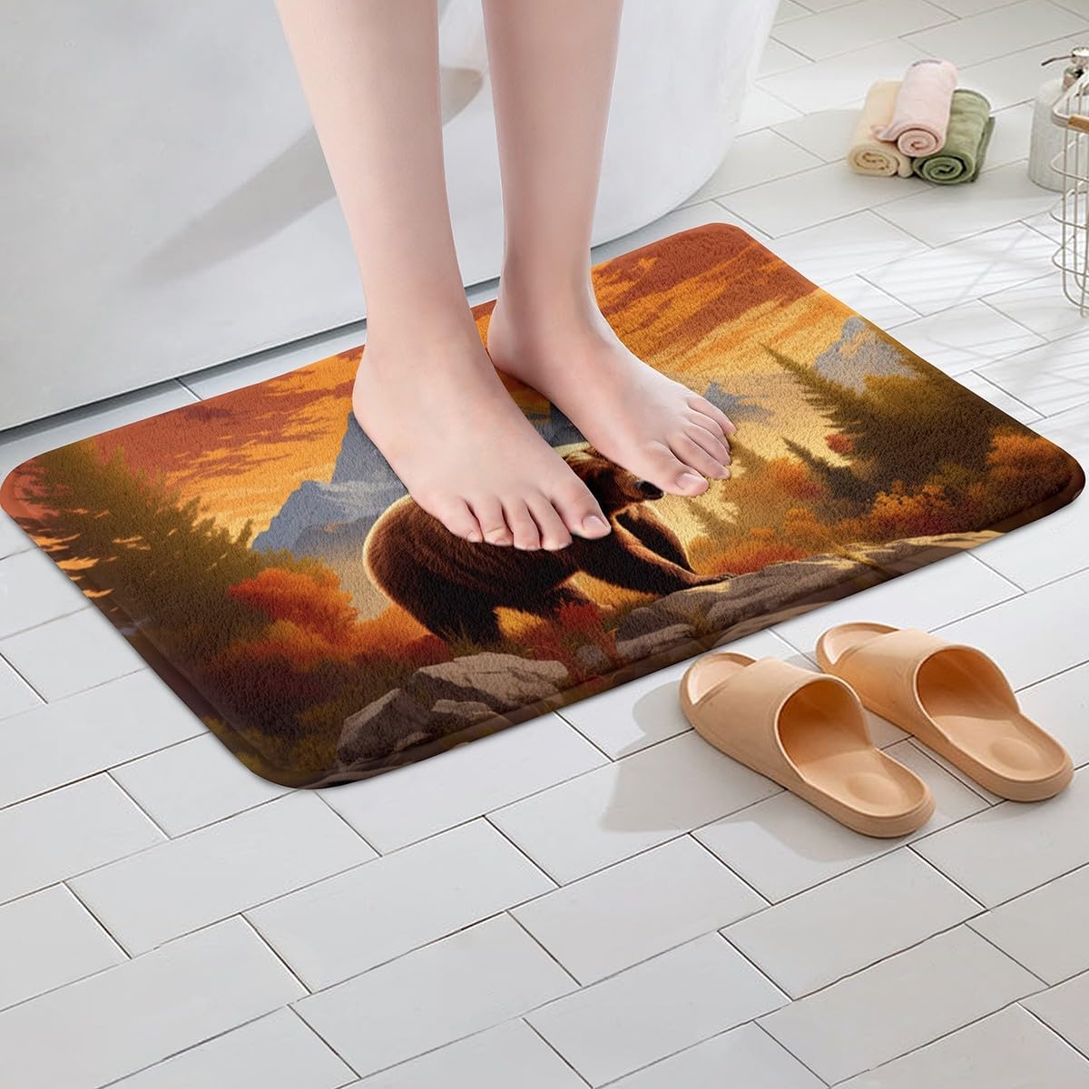 Manfei Bear Bath Rug Woodland Animal Design Non-Slip Plush