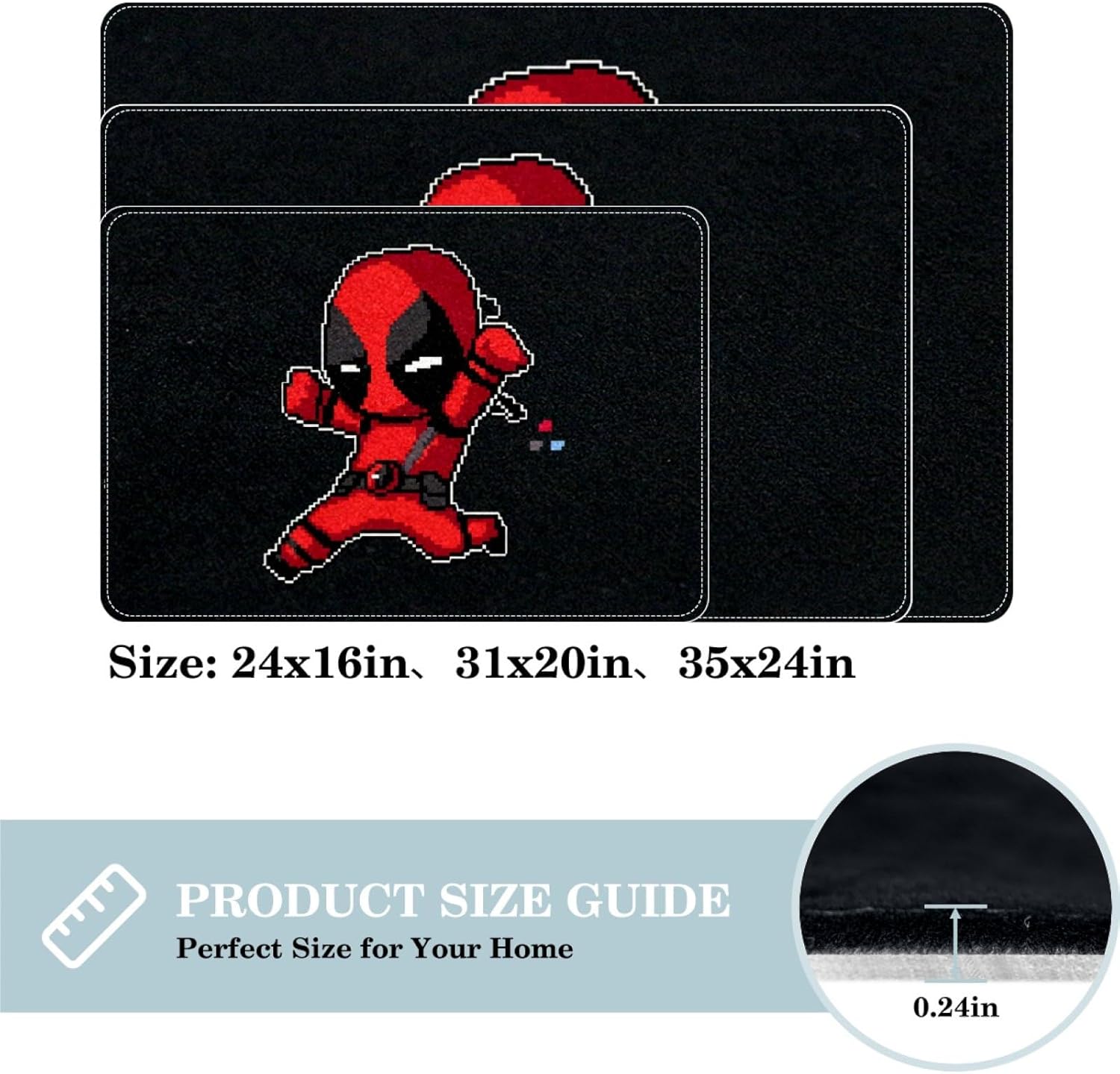 Deadpool Door Carpet Floor Mat with Machine Washable Bath Rugs 60x40cm