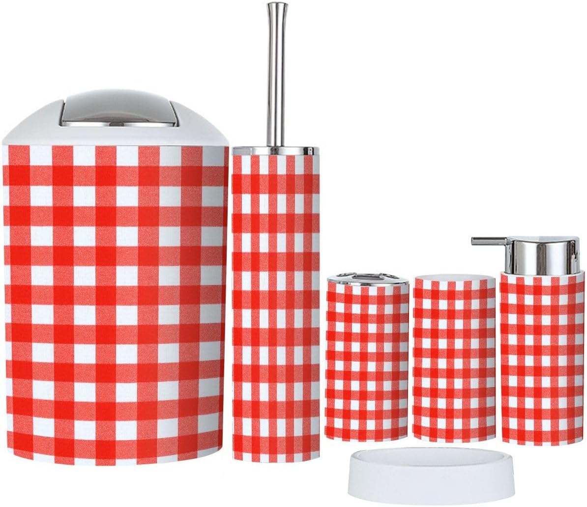 6 Piece Boho Gingham Bathroom Accessory Set