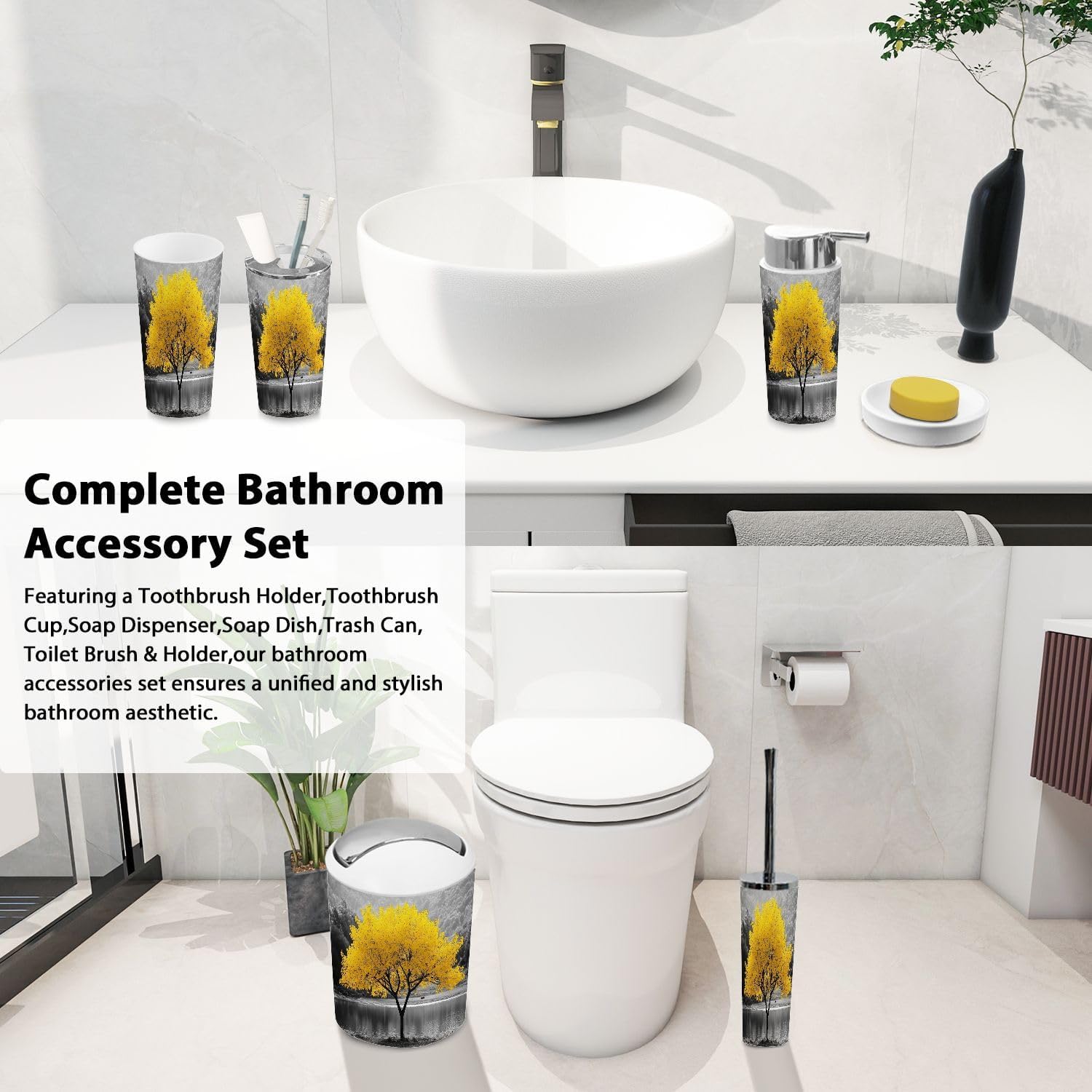 Boho 6 Piece Bathroom Accessory Set with Reflective Elements