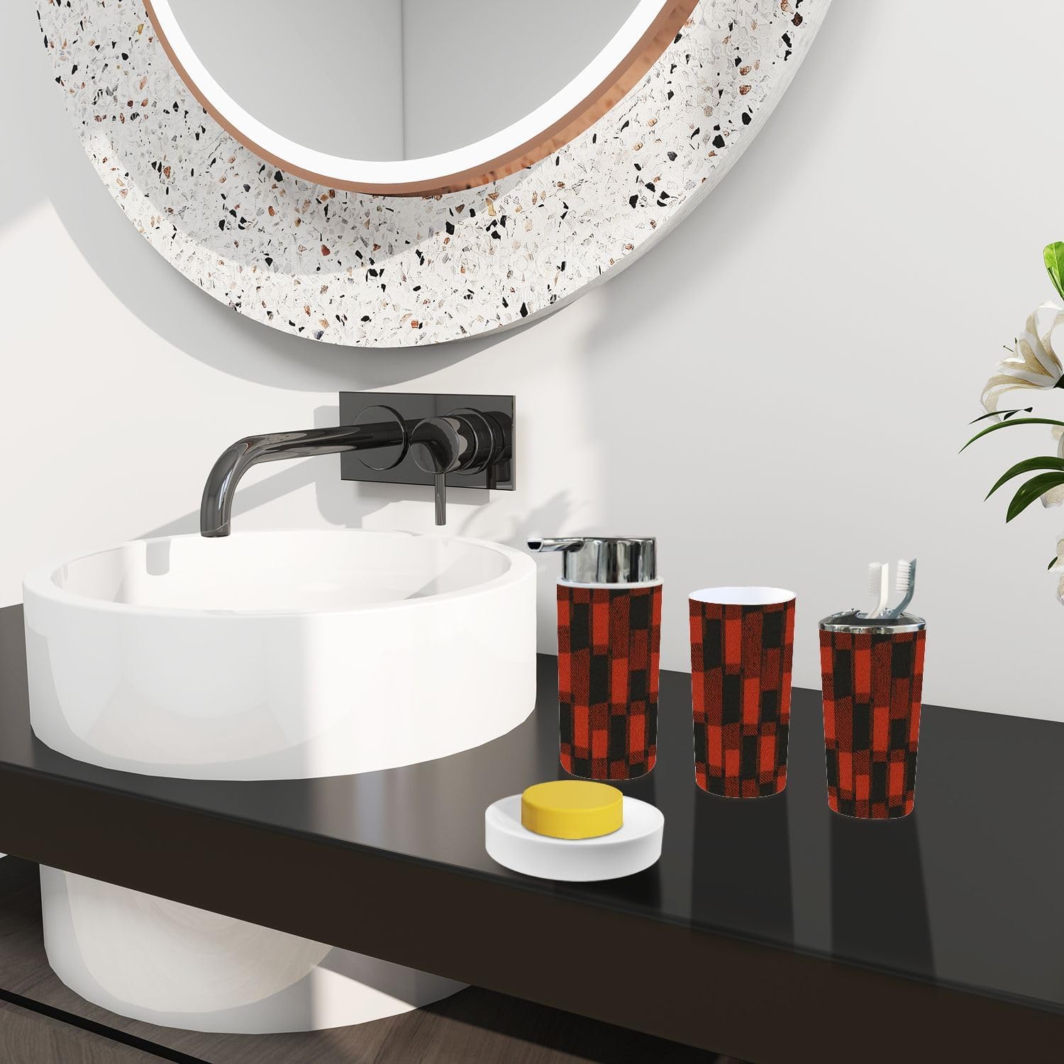 TRANQDEHOM 6-Piece Boho Plaid Bathroom Accessory Set