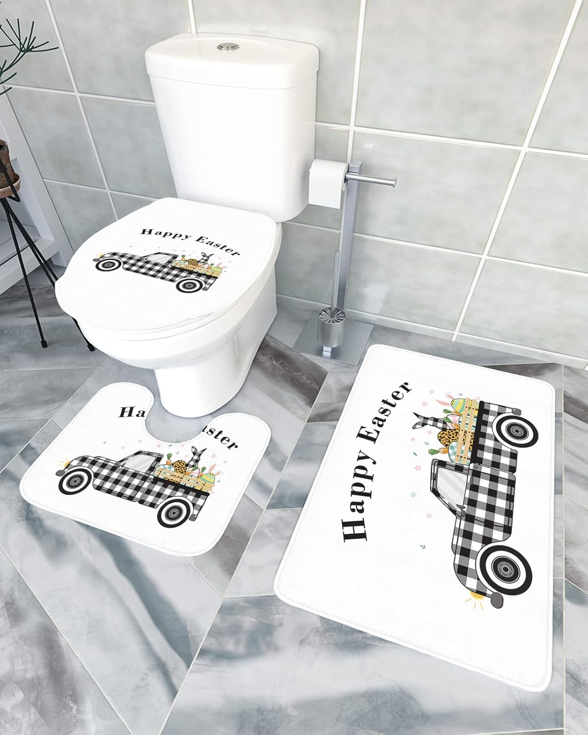 YESOF66 3 Piece Bathroom Rug Set with Non-Slip U Shaped Cover