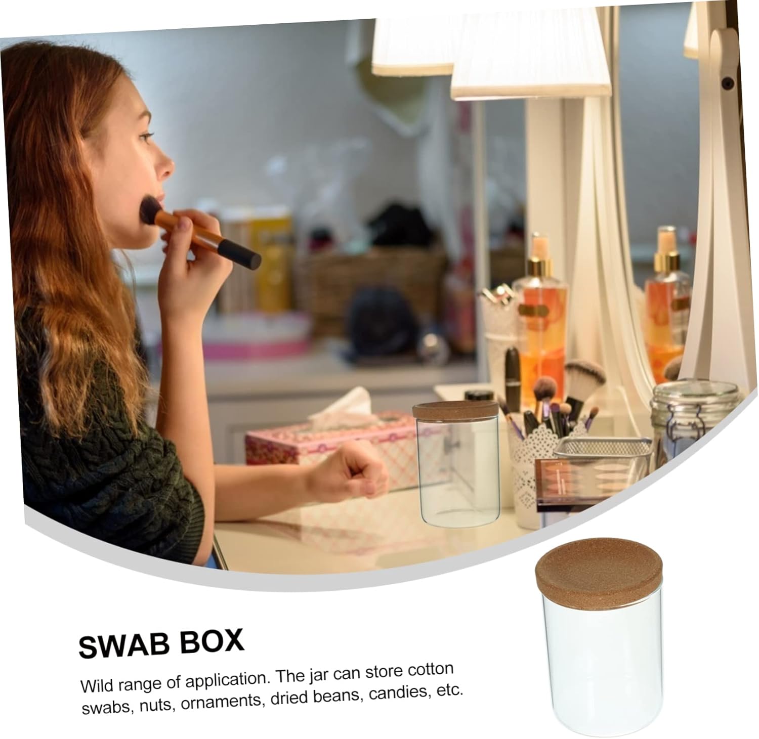 PRETYZOOM Multi-Functional Swab Jar with Lid for Bathroom and Desktop Storage