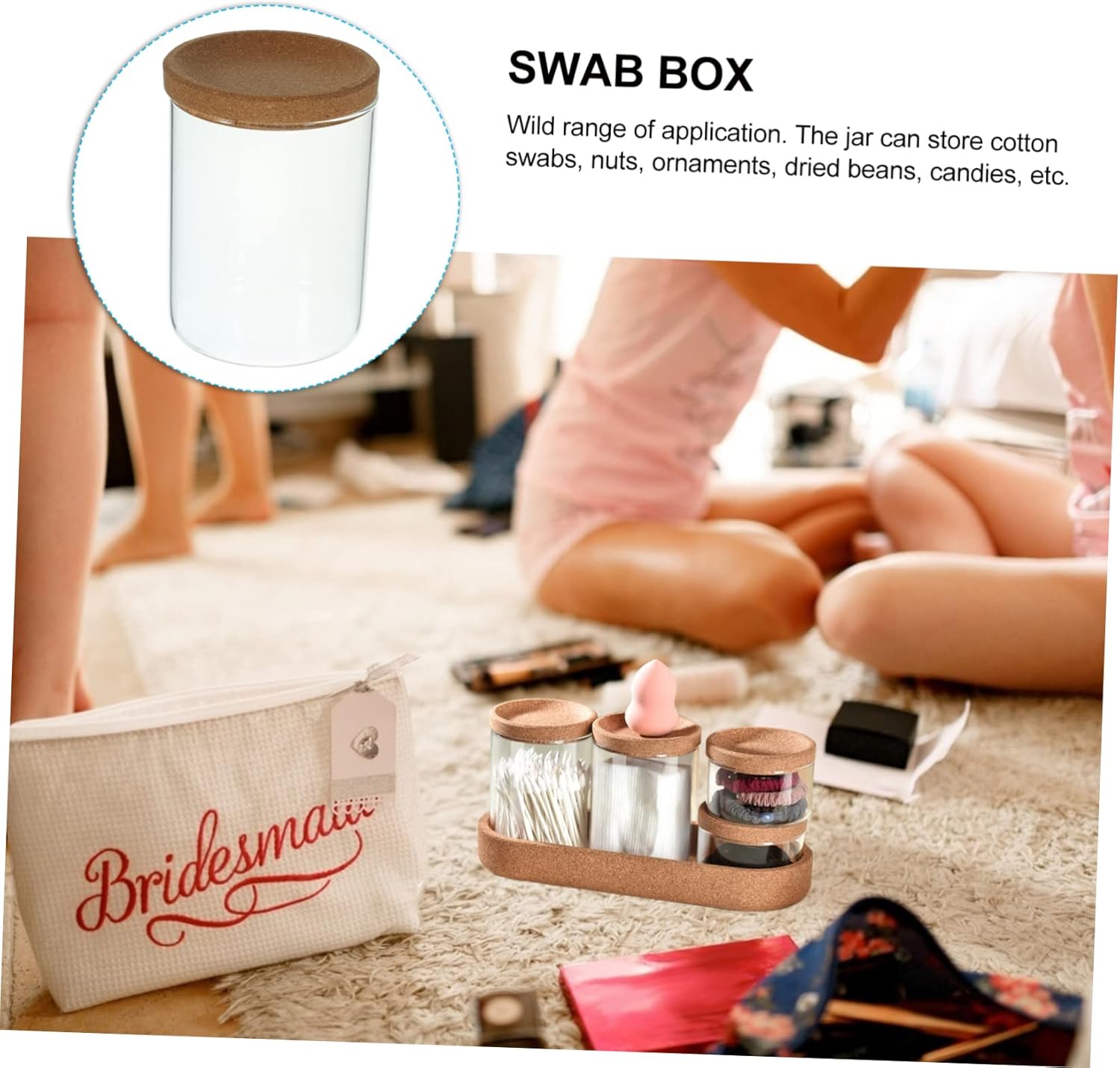 PRETYZOOM Multi-Functional Swab Jar with Lid for Bathroom and Desktop Storage