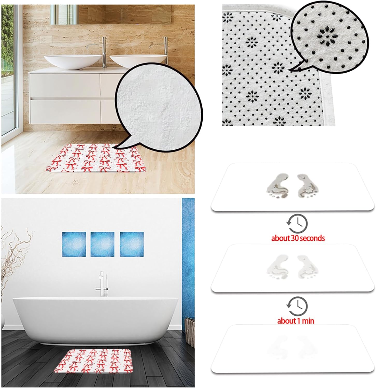 Cute Bow Bath Mat Red Polka Dot Modern Design