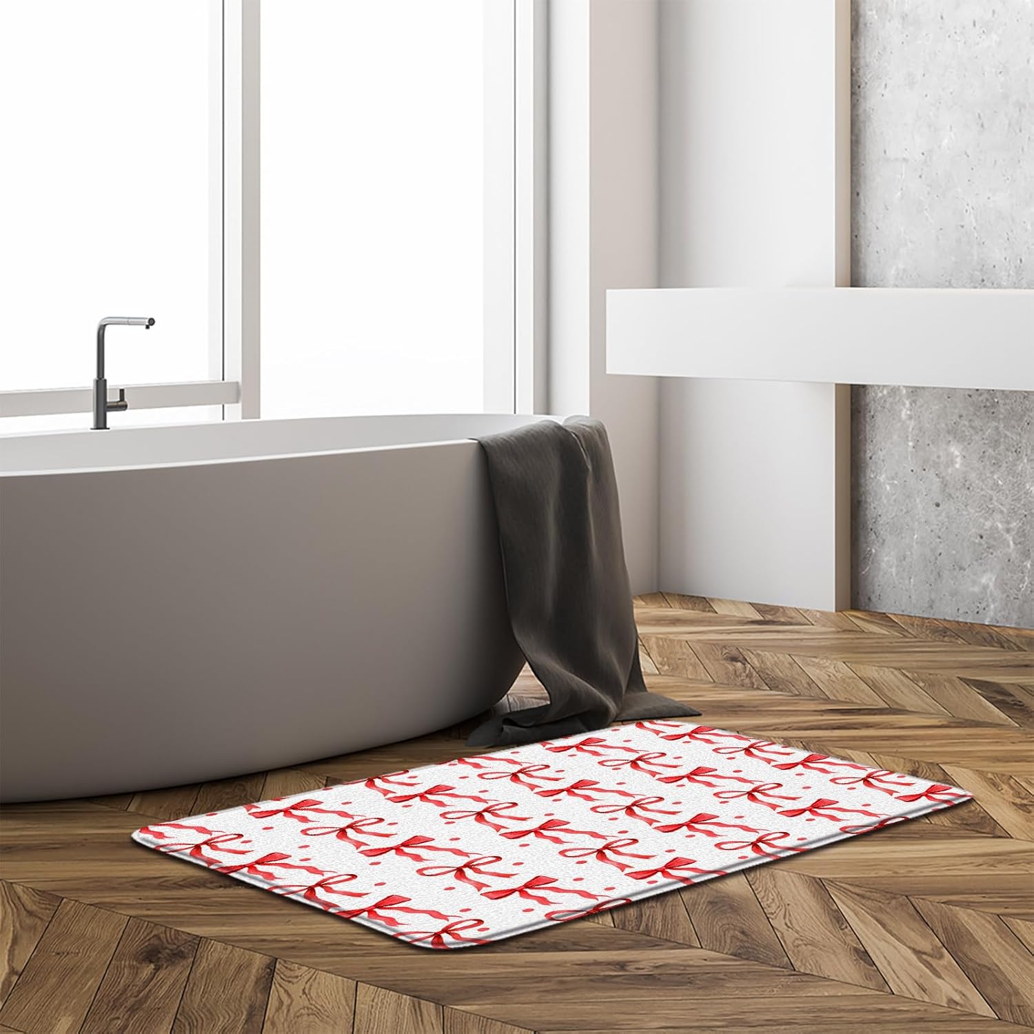 Cute Bow Bath Mat Red Polka Dot Modern Design