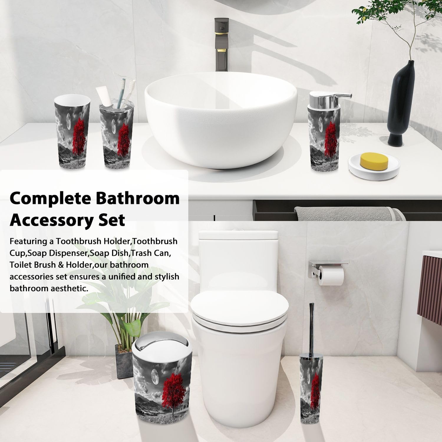 Boho Bathroom Accessory Set 6 Piece Modern Elegant