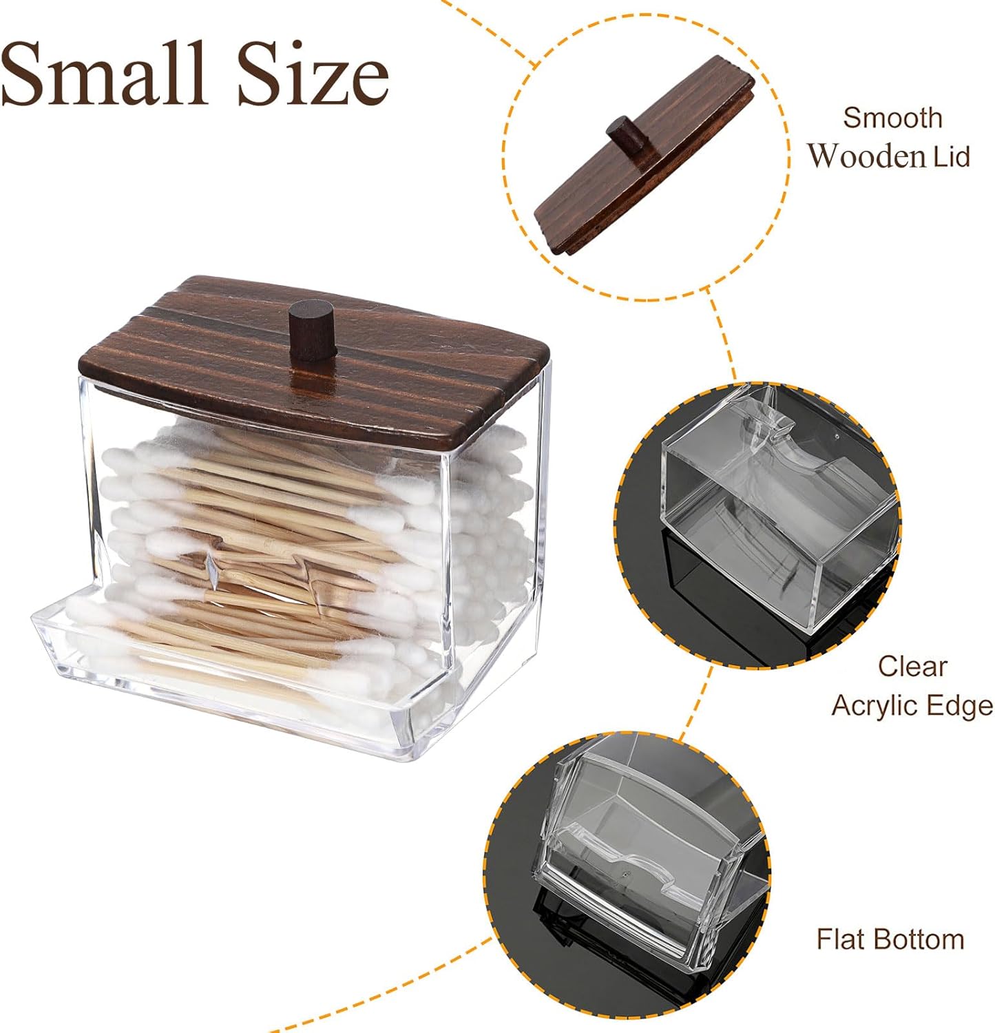 Hipiwe Clear Acrylic Q-Tip Holder with Wood Lid
