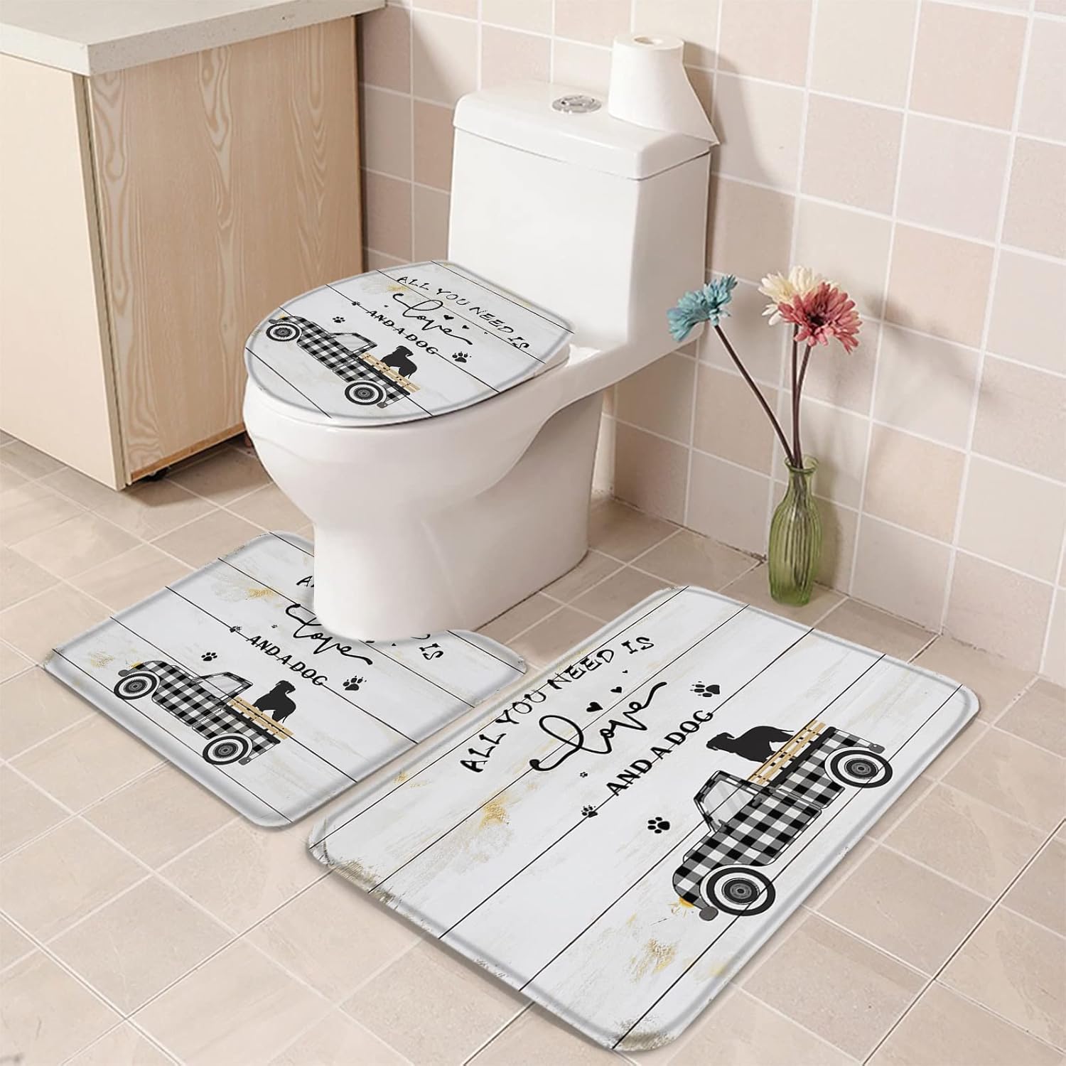 YESOF66 3 Piece Bathroom Rugs Set with Non-Slip Mats