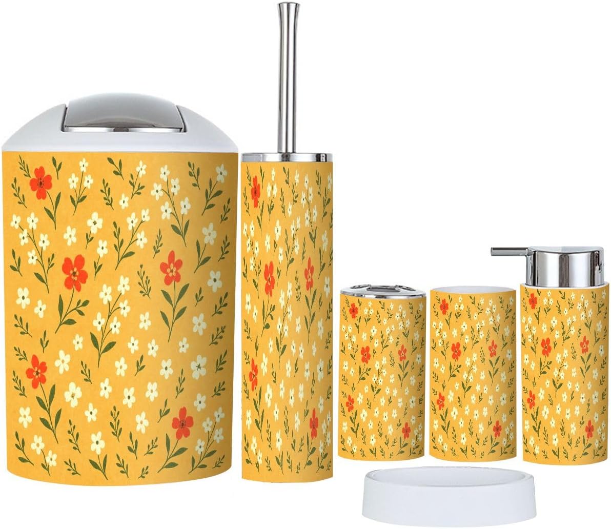 Boho Floral Bathroom Accessory Set 6 Piece 1