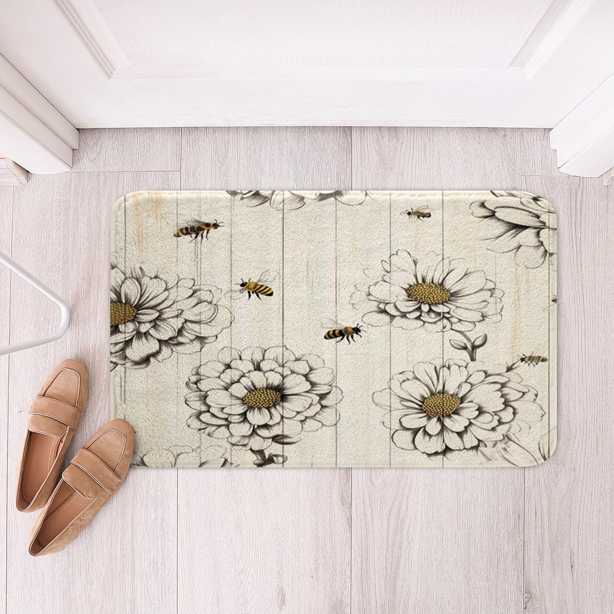 Feelyou Bee Bath Mat 16x24 Inch Floral Design