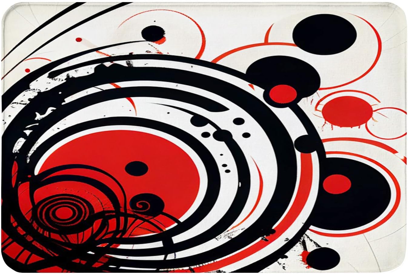 Non-Slip Absorbent Flannel Bath Mat with Red Black Abstract Design
