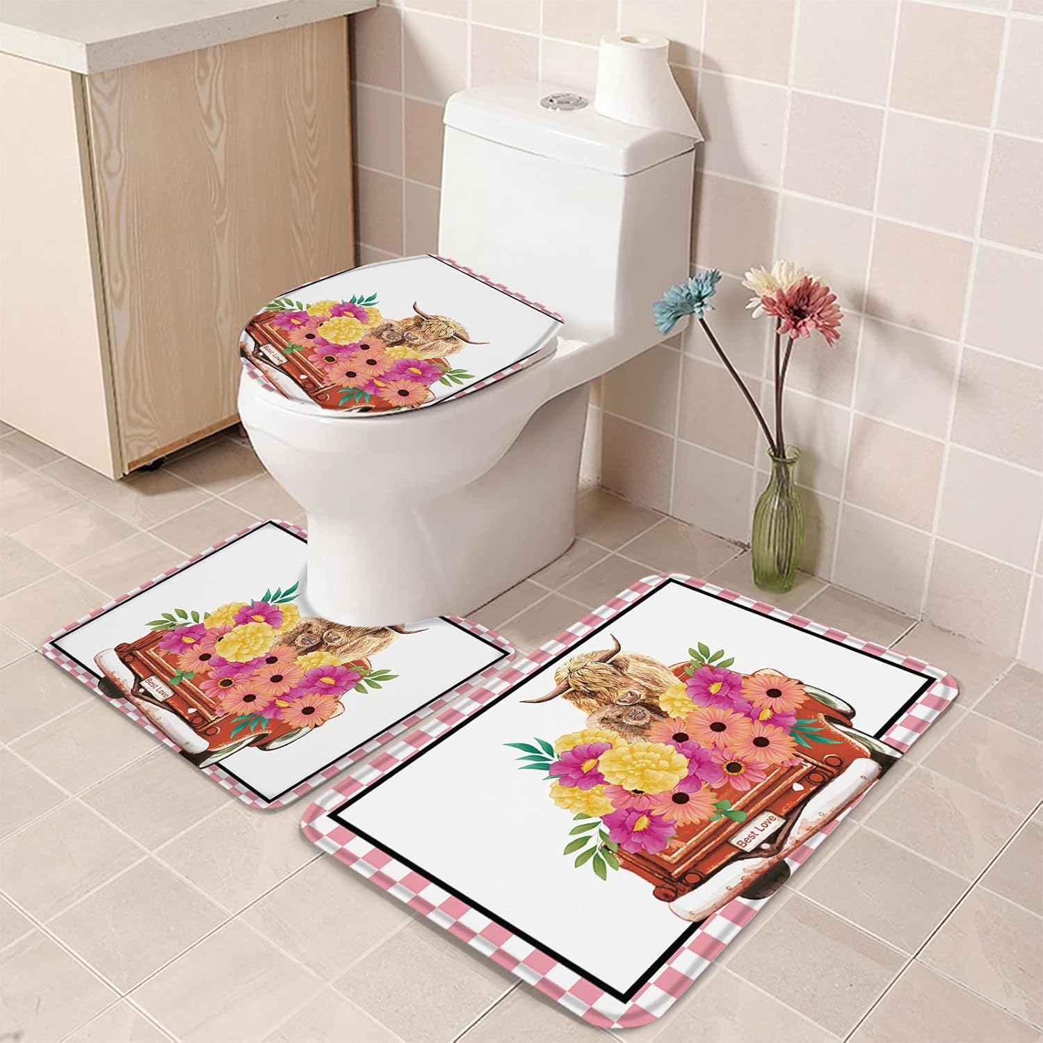 YESOF66 3 Piece Bathroom Rugs Set with U-Shaped Mat