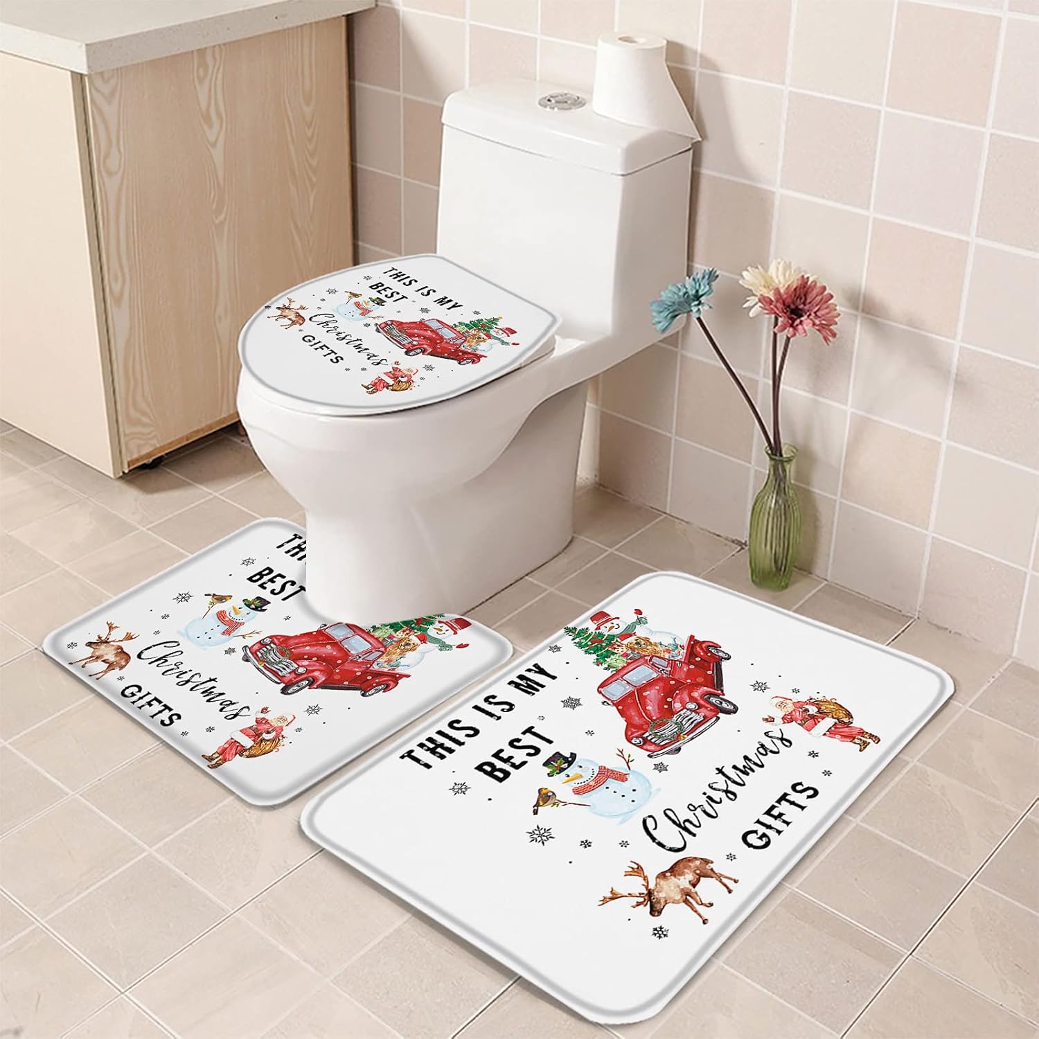 YESOF66 3 Piece Bathroom Rug Set with Non-Slip Toilet Cover 1
