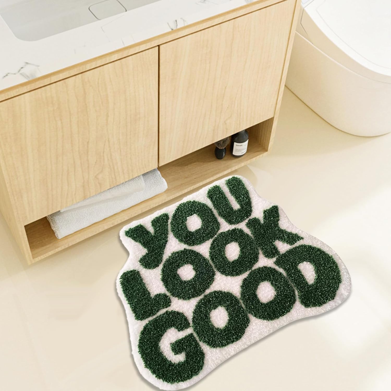 UKELER Cute Green Bath Mat Non-Slip Absorbent