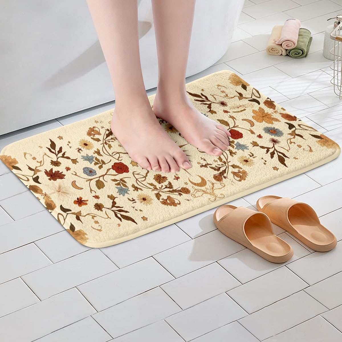 Erosebridal Boho Floral Bath Rug Set 16x24