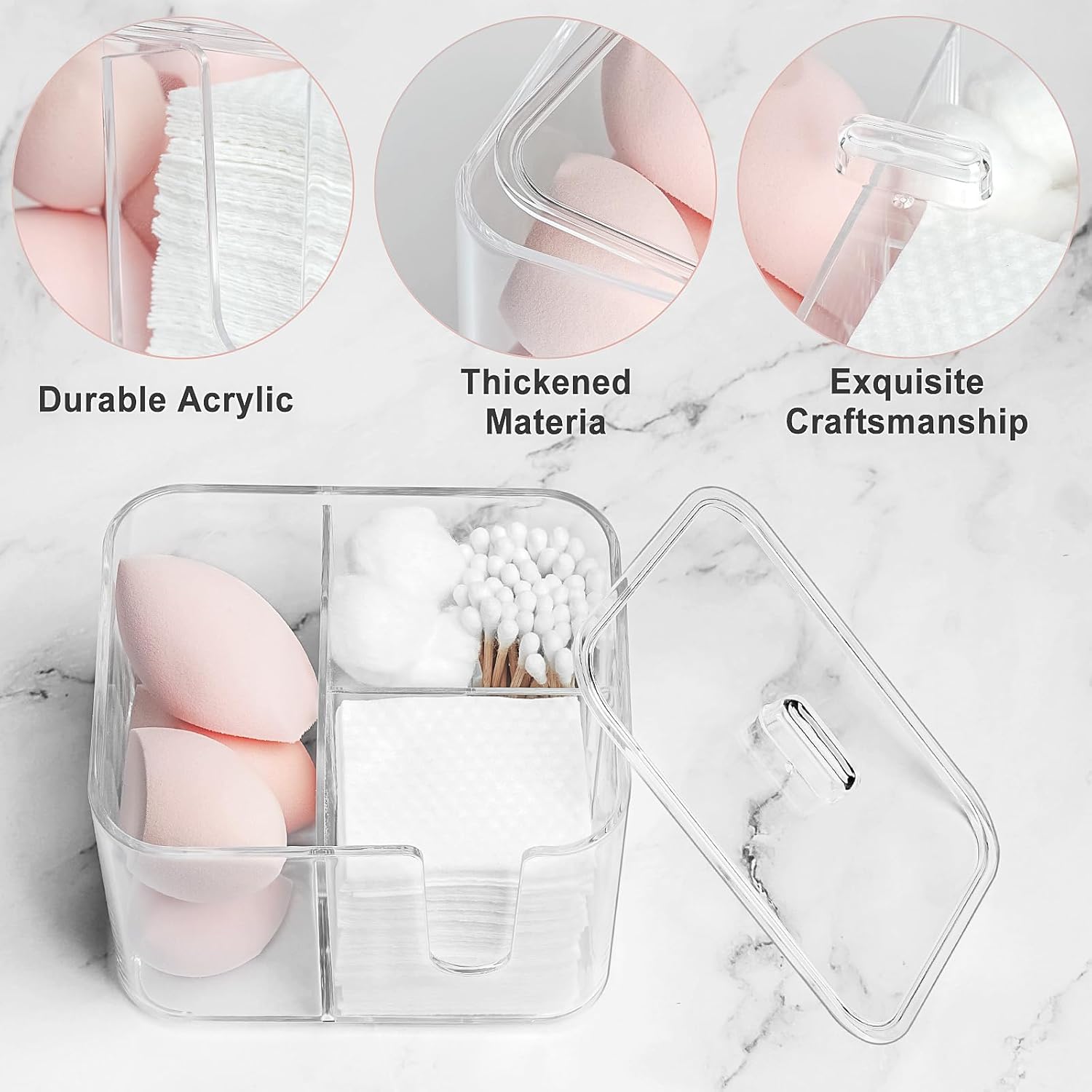 QTip Holder with 4 Compartments Clear Acrylic Organizer for Bathroom 1
