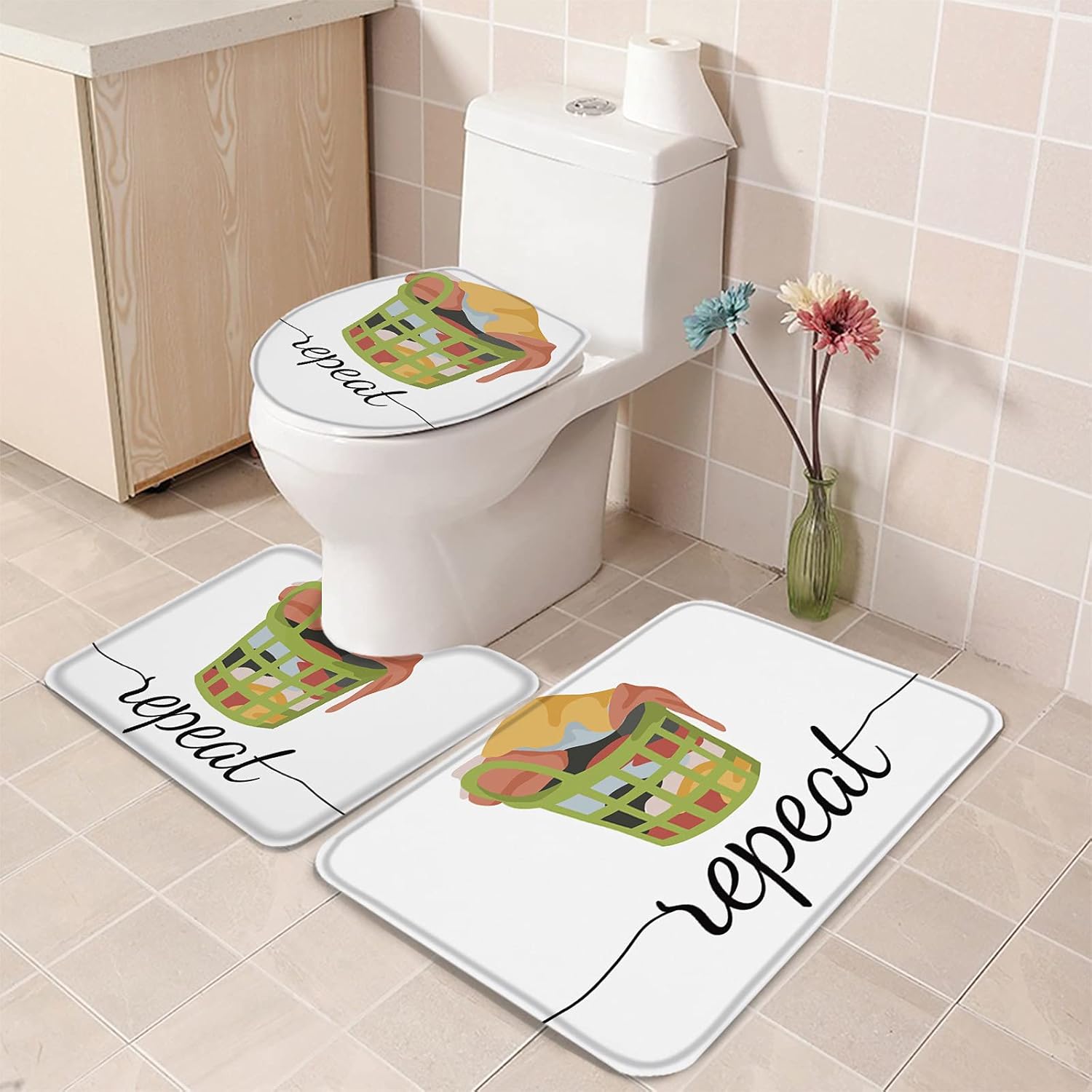 YESOF66 3-Piece Bathroom Rug Set with Non-Slip Design