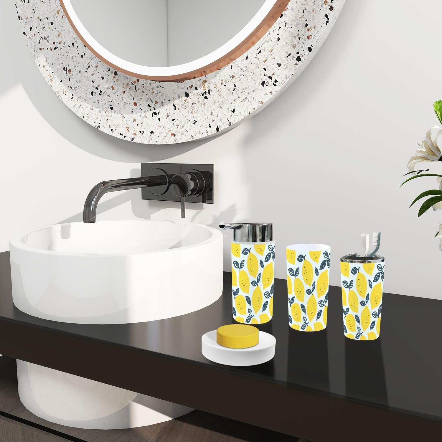 Boho Fresh Lemons Bathroom Accessory Set 6 Piece