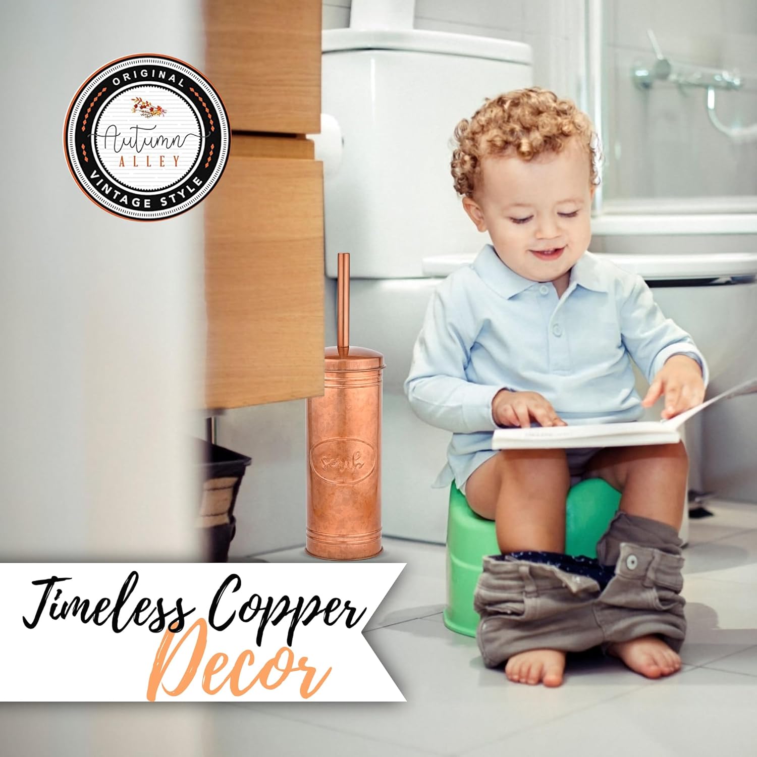 Autumn Alley Copper Toilet Brush and Holder Set
