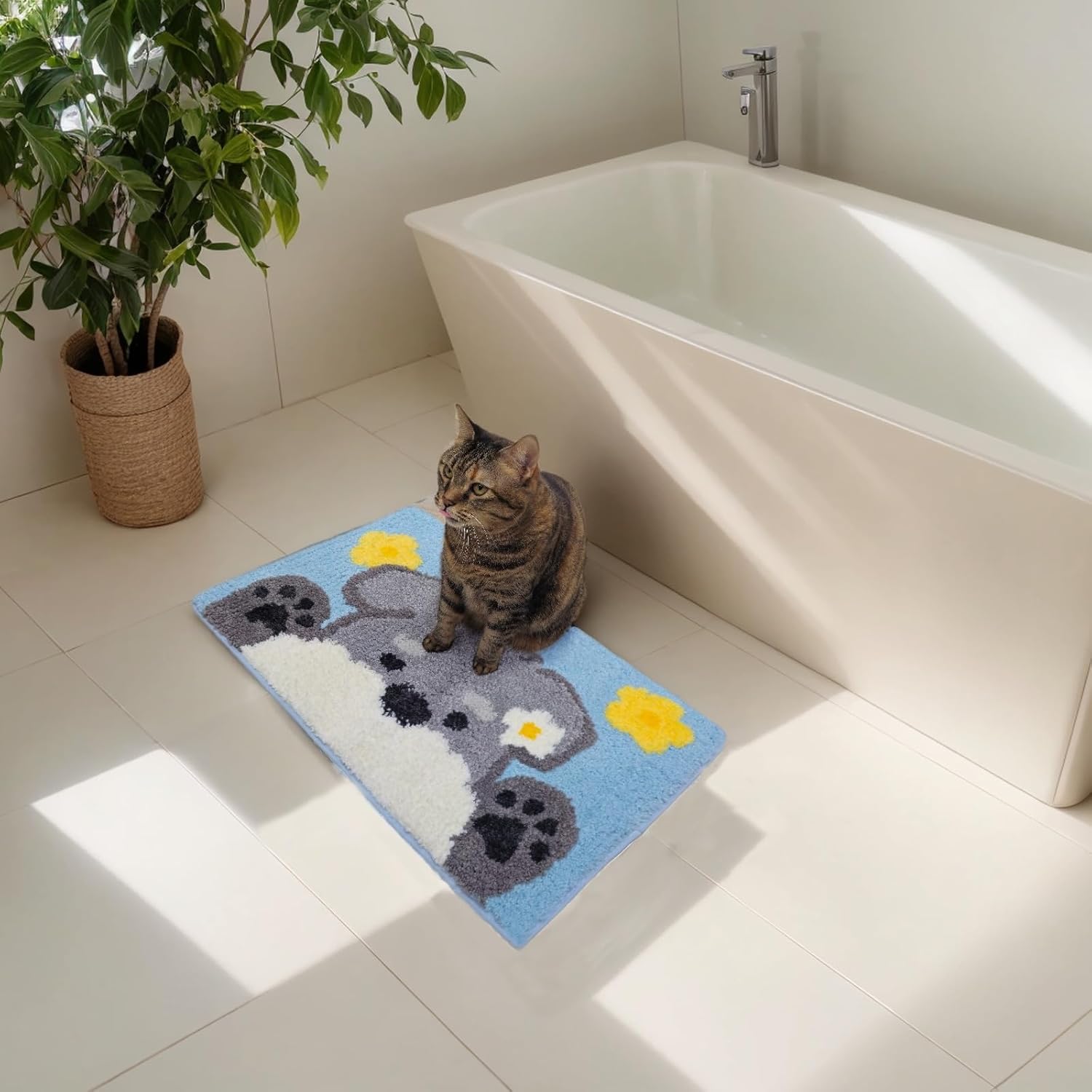 LORVOR Dog Bath Mat Soft Microfiber Non-Slip Floral Rug for Sink Shower Entryway