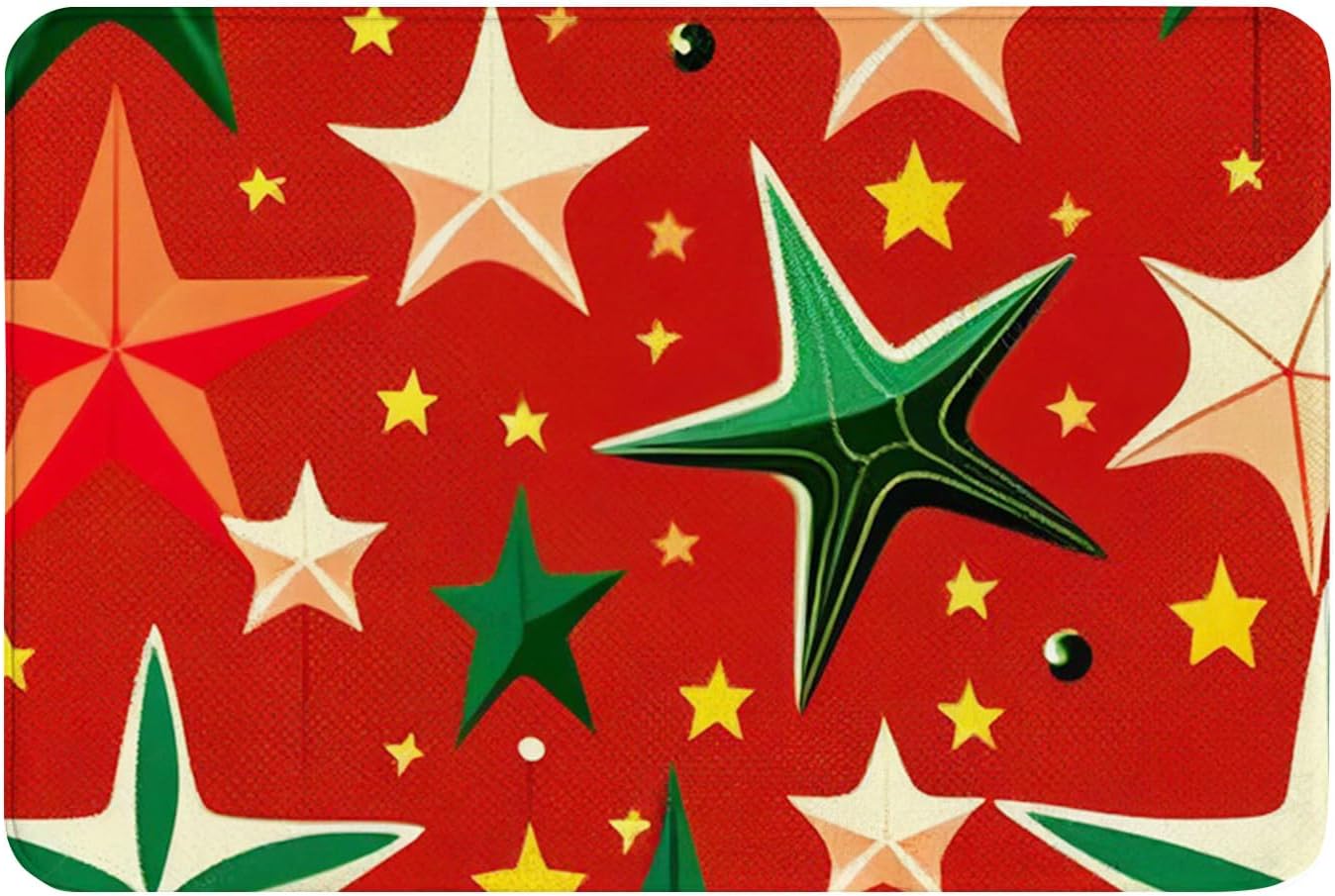 Cioroper Christmas Red Green Stars Bath Rug 16x24inch Non-Slip