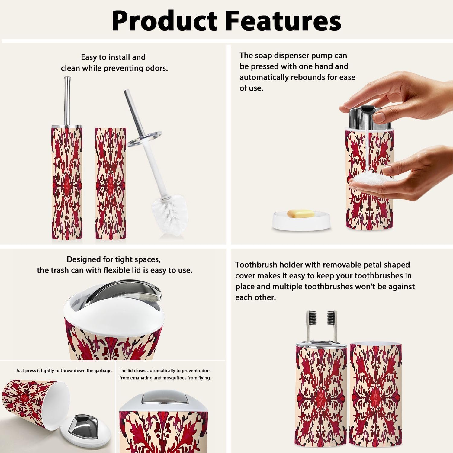 Boho Snowflakes Bathroom Accessory Set 6 Piece