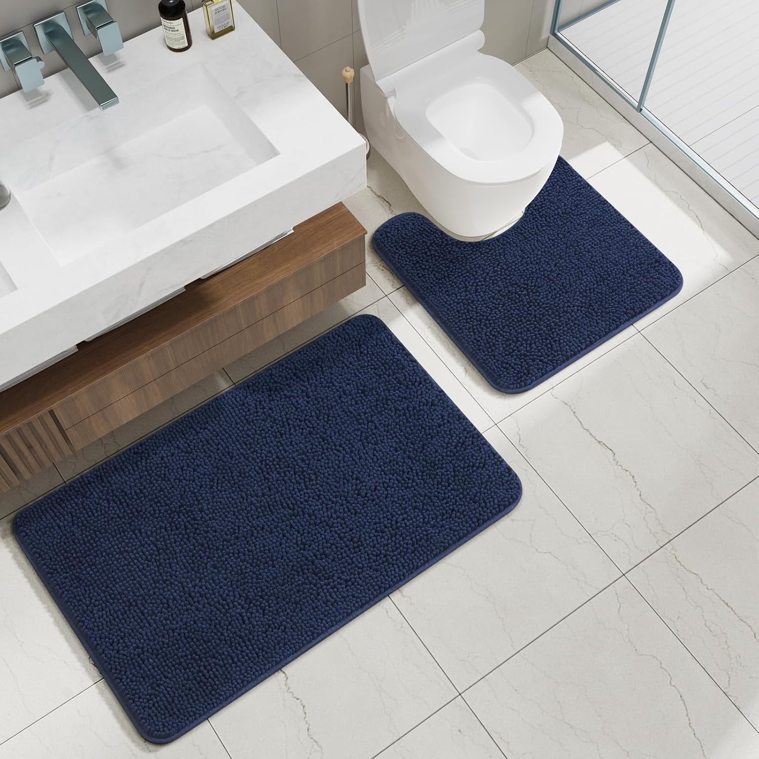 AROGAN 2 Piece Bath Rug Set - Navy Blue