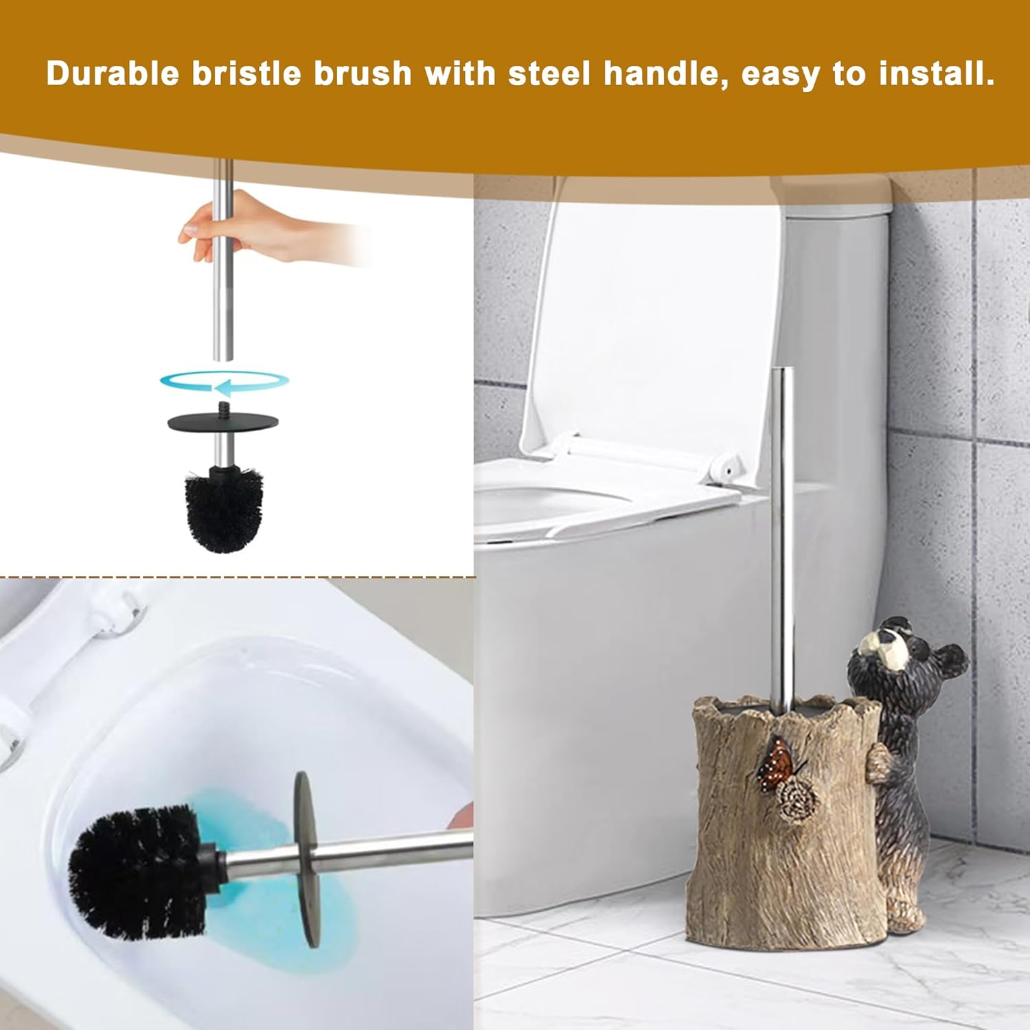 Black Bear Toilet Brush Holder Set 1