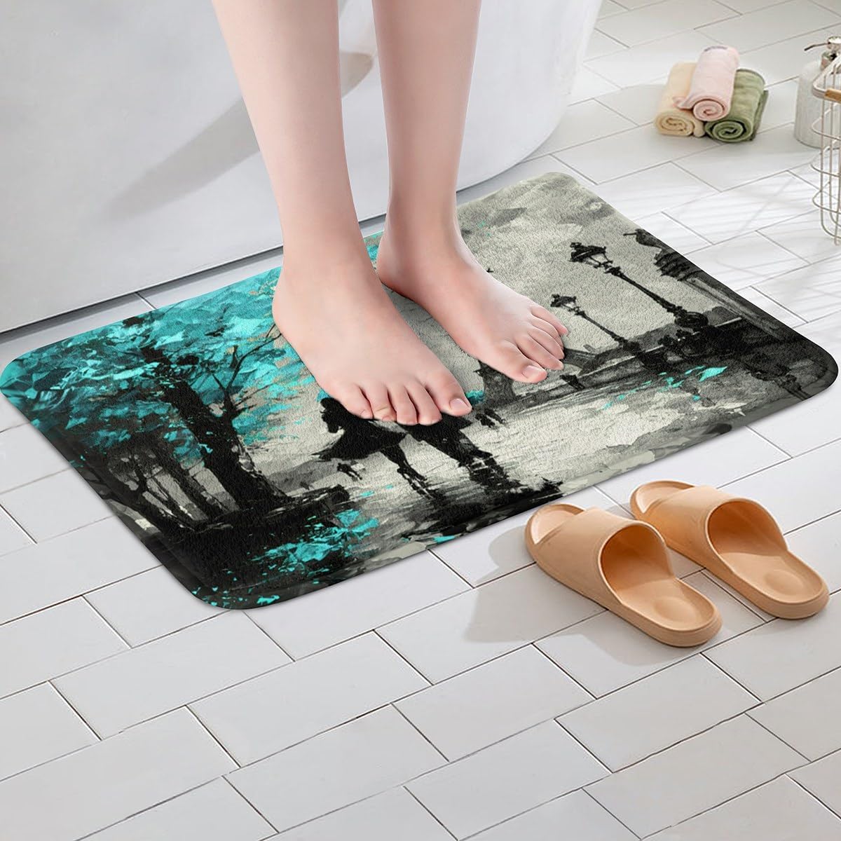 Jejeloiu Eiffel Tower Bath Rugs 20x32 Inch Romantic Paris Design