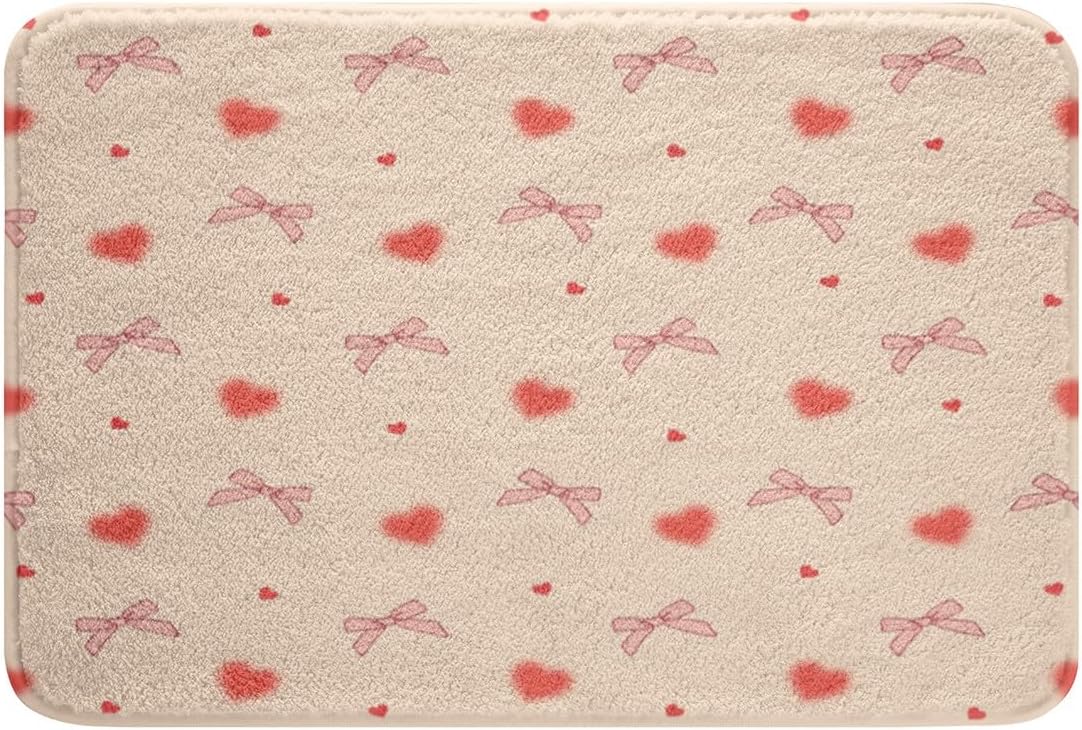 Jejeloiu Bow Bath Mats 16x24 Kids Kawaii Bow Rugs Pink Heart