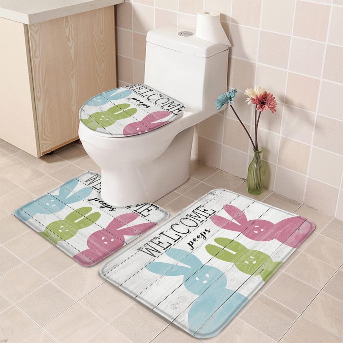YESOF66 3 Piece Bath Rug Set with Non-Slip Design