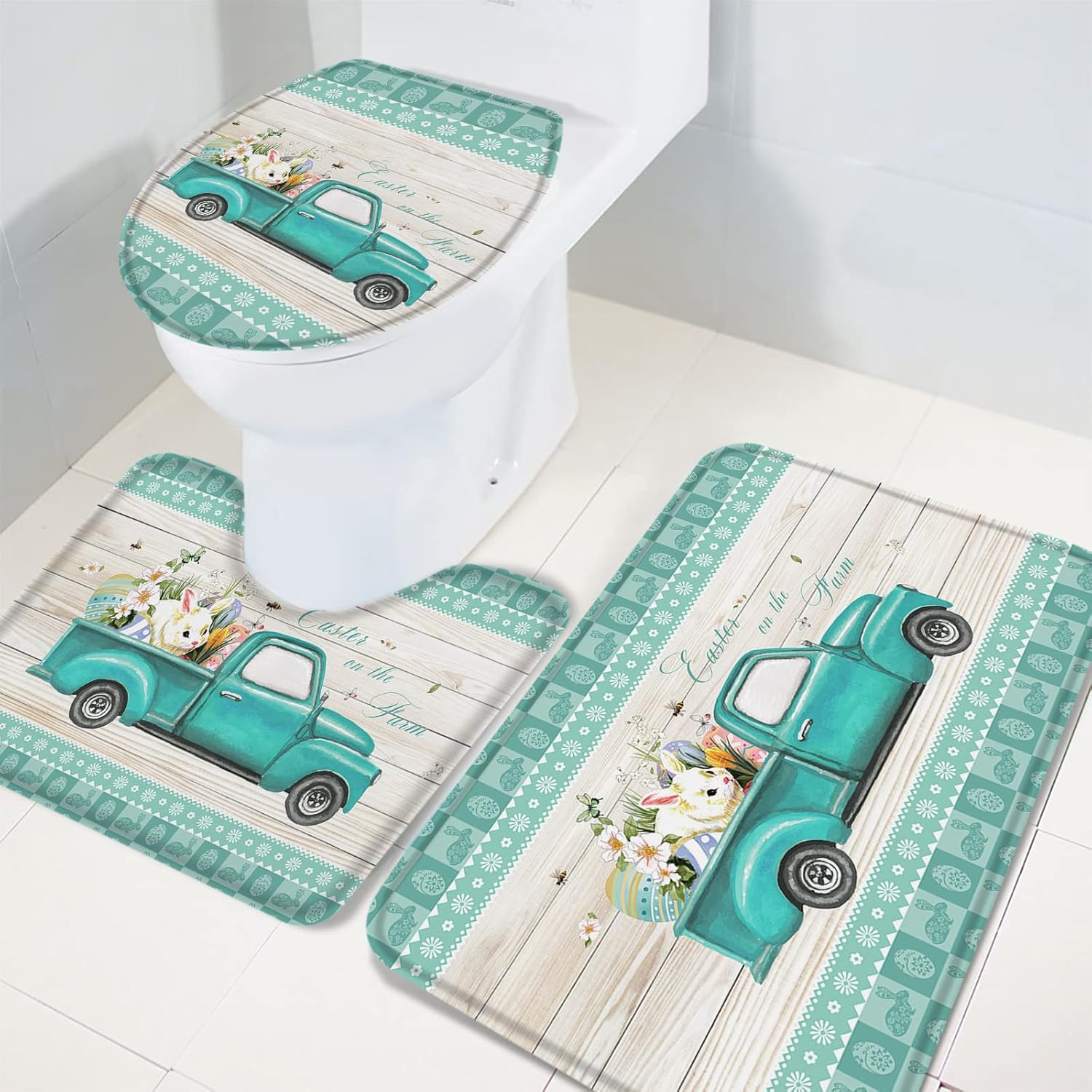 YESOF66 3 Piece Bathroom Rug Set with U Shaped Cover