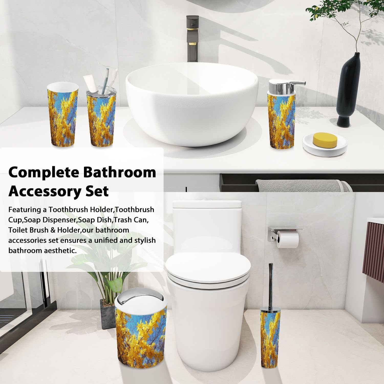 Boho Bathroom Accessory Set 6 Piece Modern 1