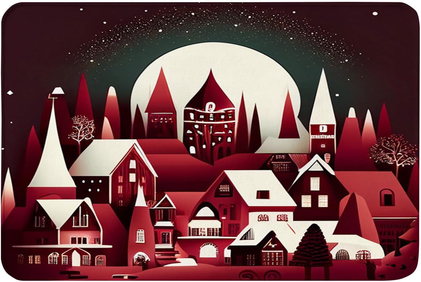 Yioniii Non-Slip Flannel Bath Mat 16x24inch Red Christmas Pattern